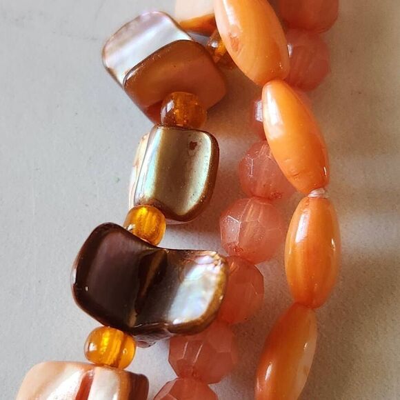 Orange bead necklace coral beach y2k 3 strand large circle pendant sun tropical - Picture 4 of 5